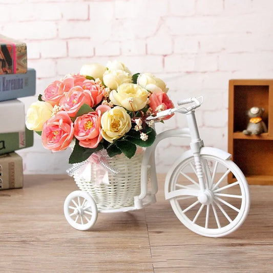 White Bicycle Decorative Flower Basket